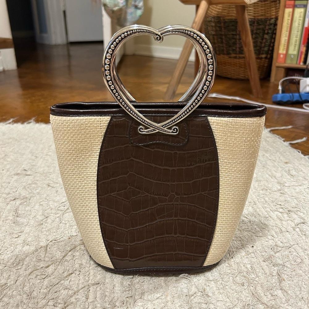 Heart Handle Brown and Cream Women's Bag